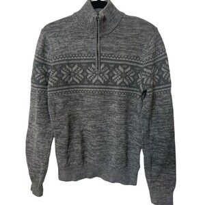 Levis Strauss Mens 1/4 Zip Mock Neck Snow Flake Cotton Holiday Gray Sweater Sz S